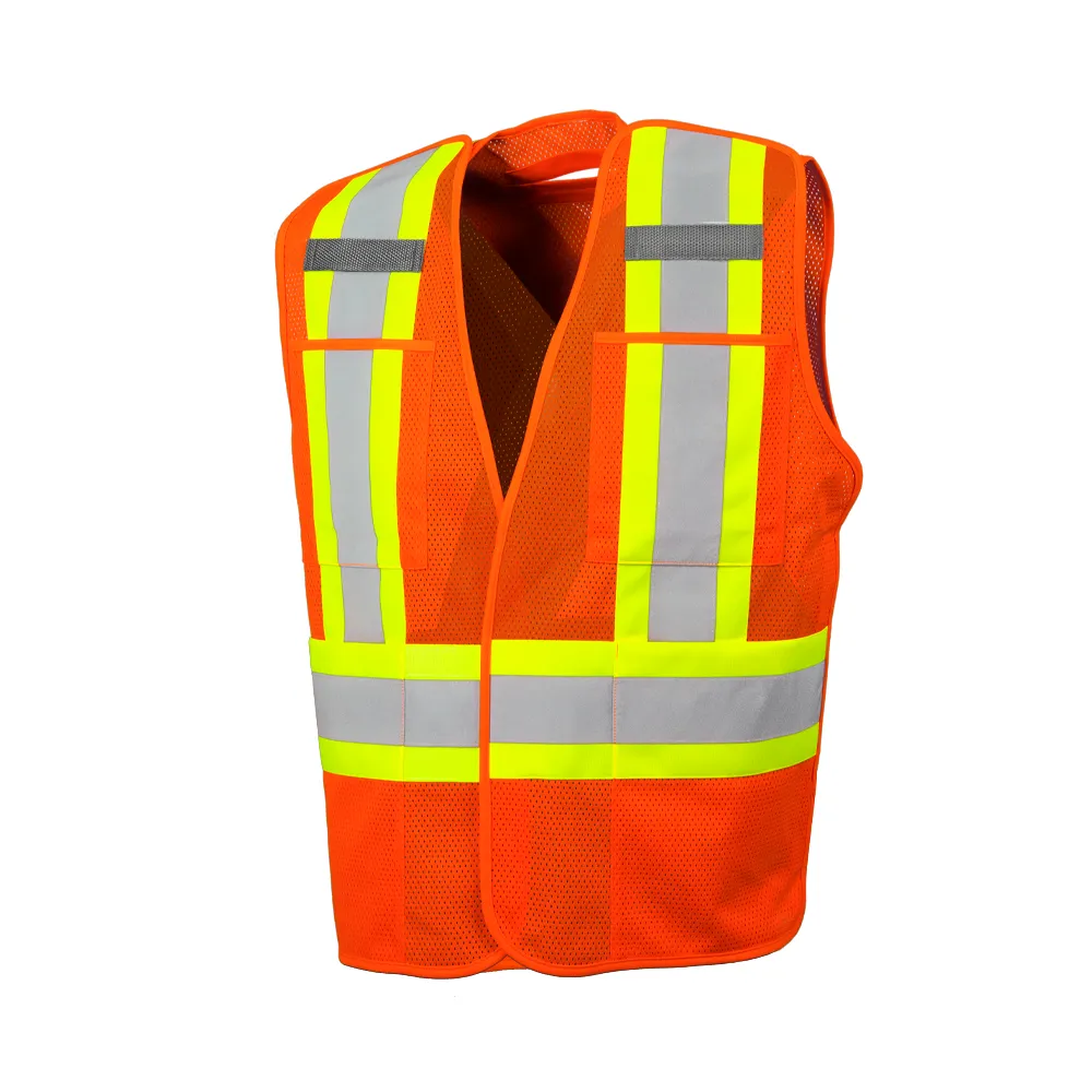 5 Pt. Tearaway Mesh Traffic Vest, 4 Pockets l Ground Force